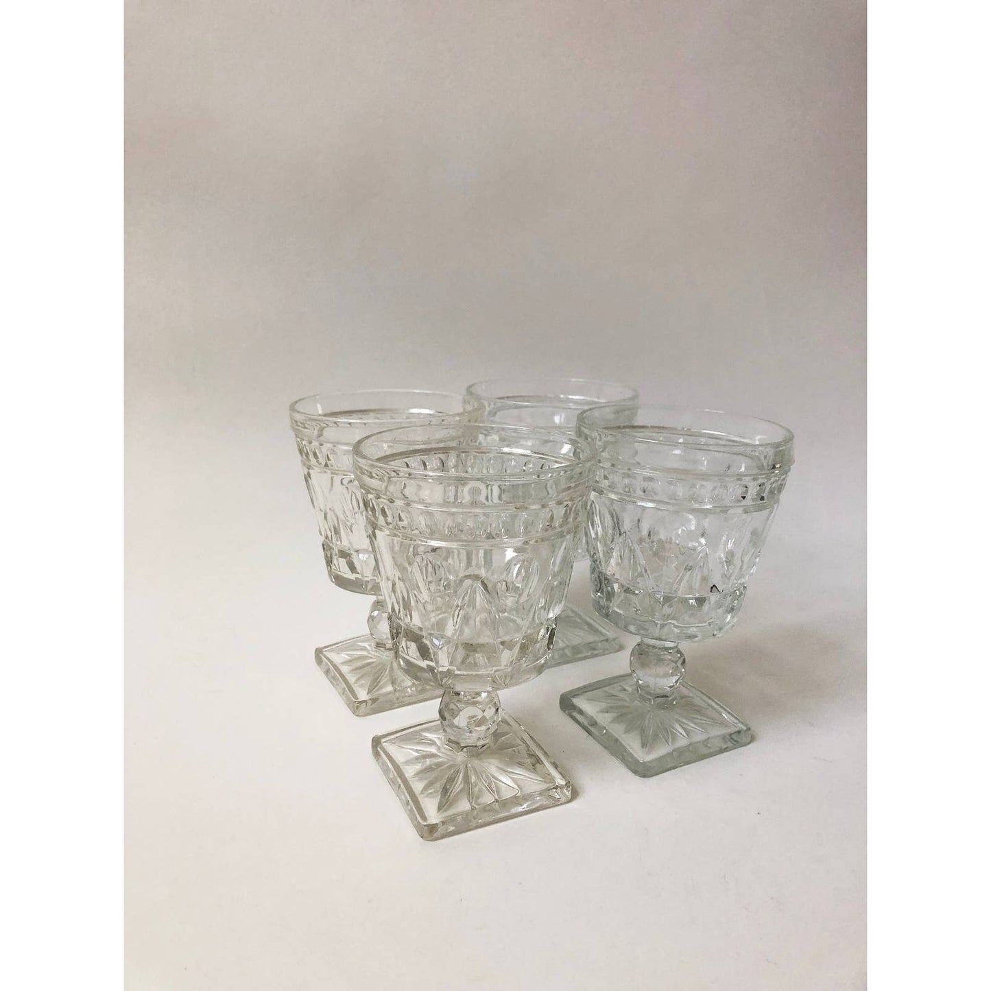 Vintage Clear Pressed Glass Pedestal Drink Ware Set of 4