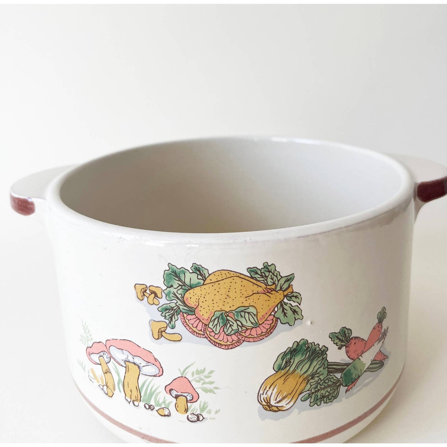 Vintage Ceramic Terracotta Kitchen Pot with Mushroom Details