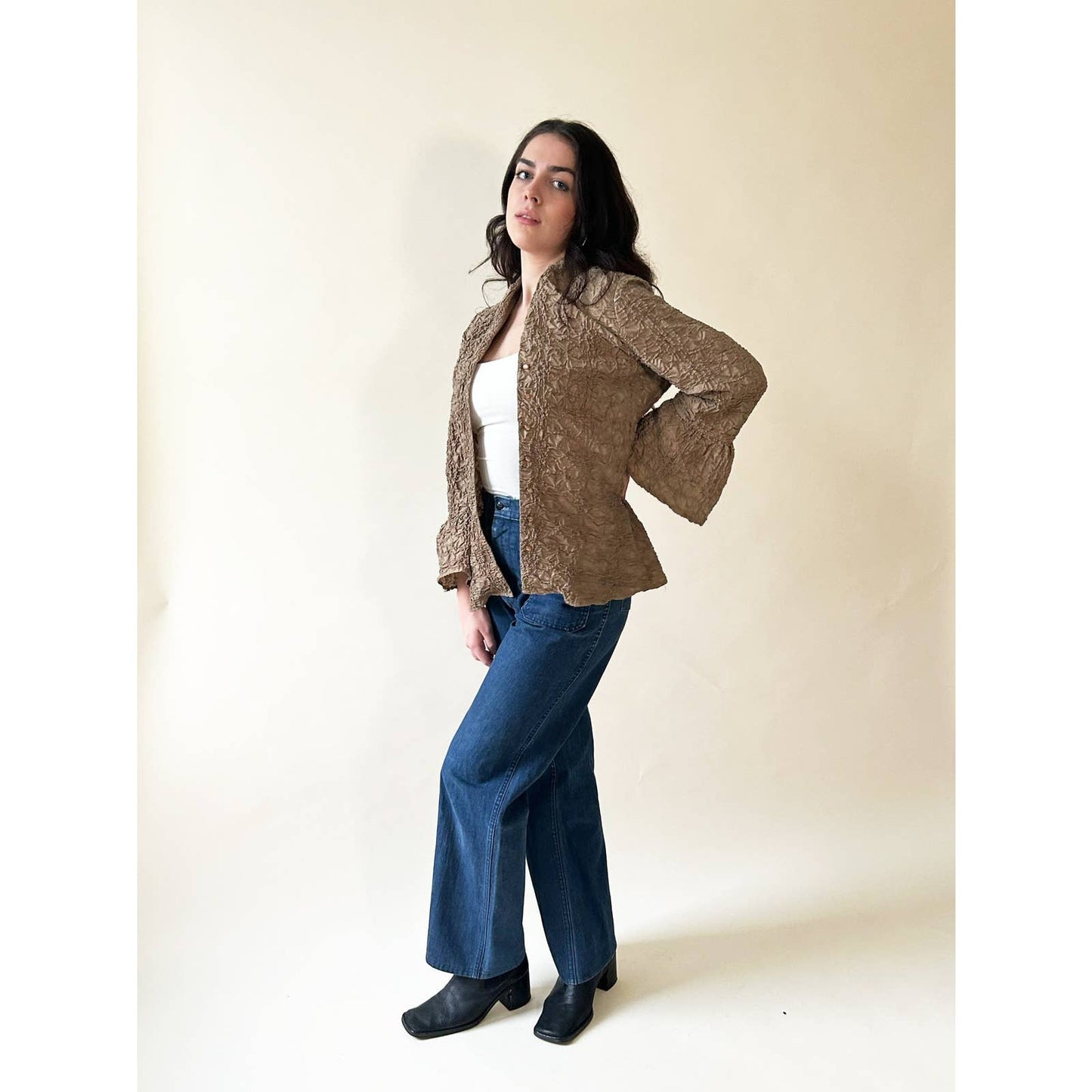 Vintage Gold Popcorn Jacket with Bell Sleeves