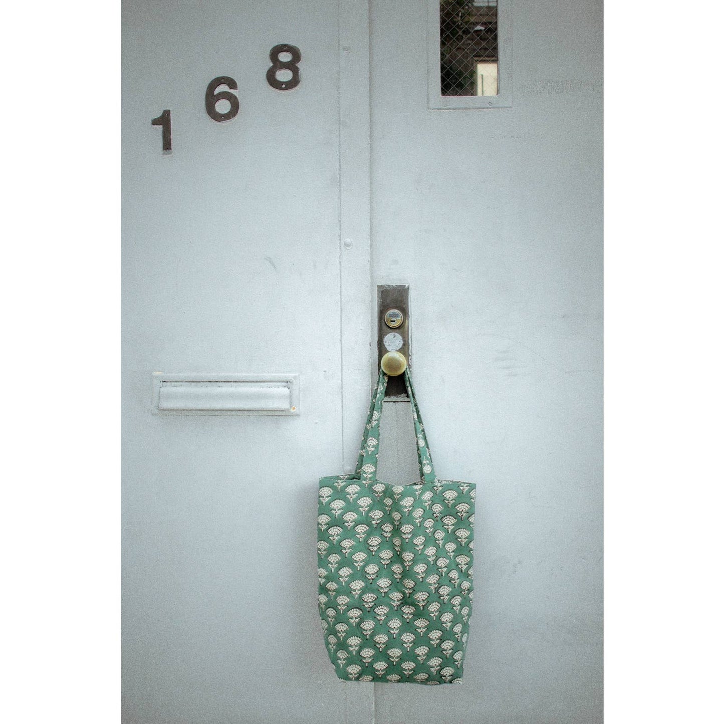 Green Flower Boho Print Tote Bag