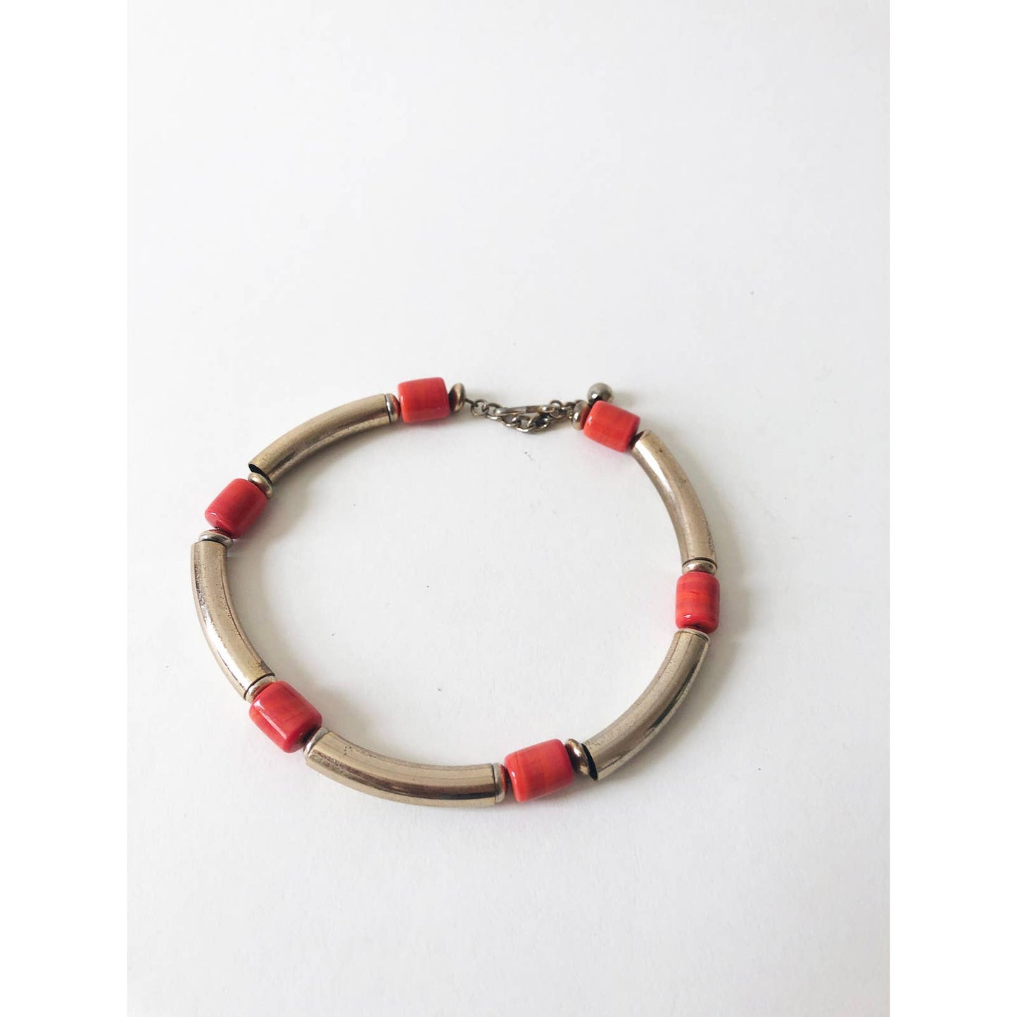 Vintage Chunky Choker Necklace with Brass and Orange Beads