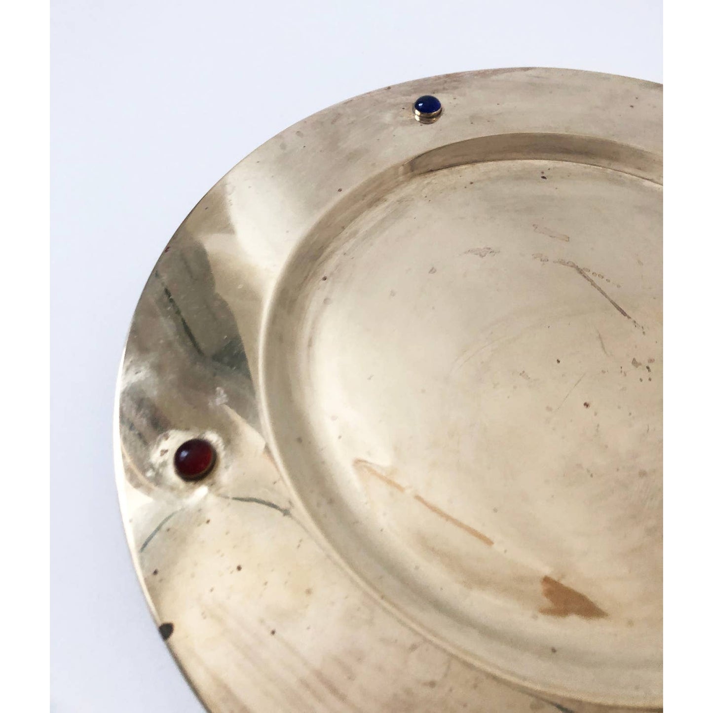 Vintage Brass Gold Round Tray w/ Jewels