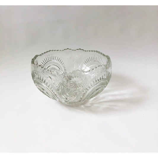 Large Vintage Glass Etched Punch Bowl