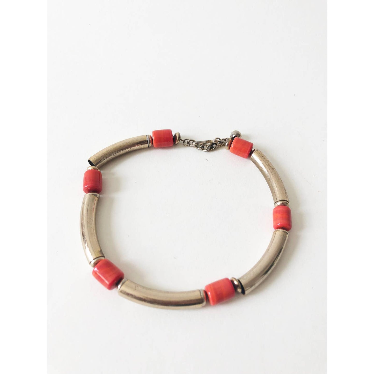 Vintage Chunky Choker Necklace with Brass and Orange Beads