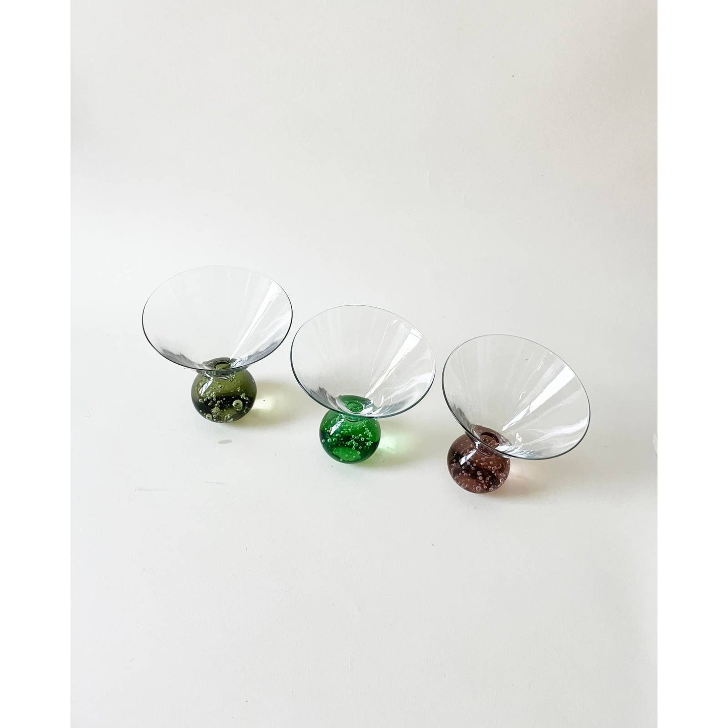 Set of 3 Unique 80's Bubble Glass Martini Glass