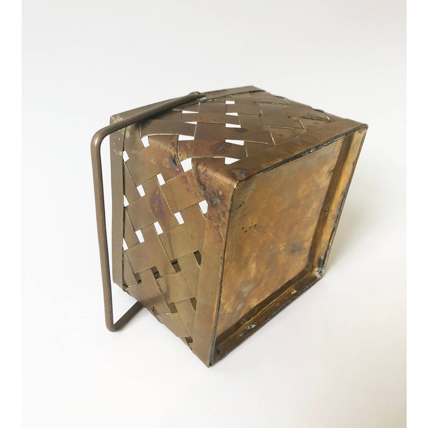 Vintage Decorative Small Woven Brass Basket Decor Storage