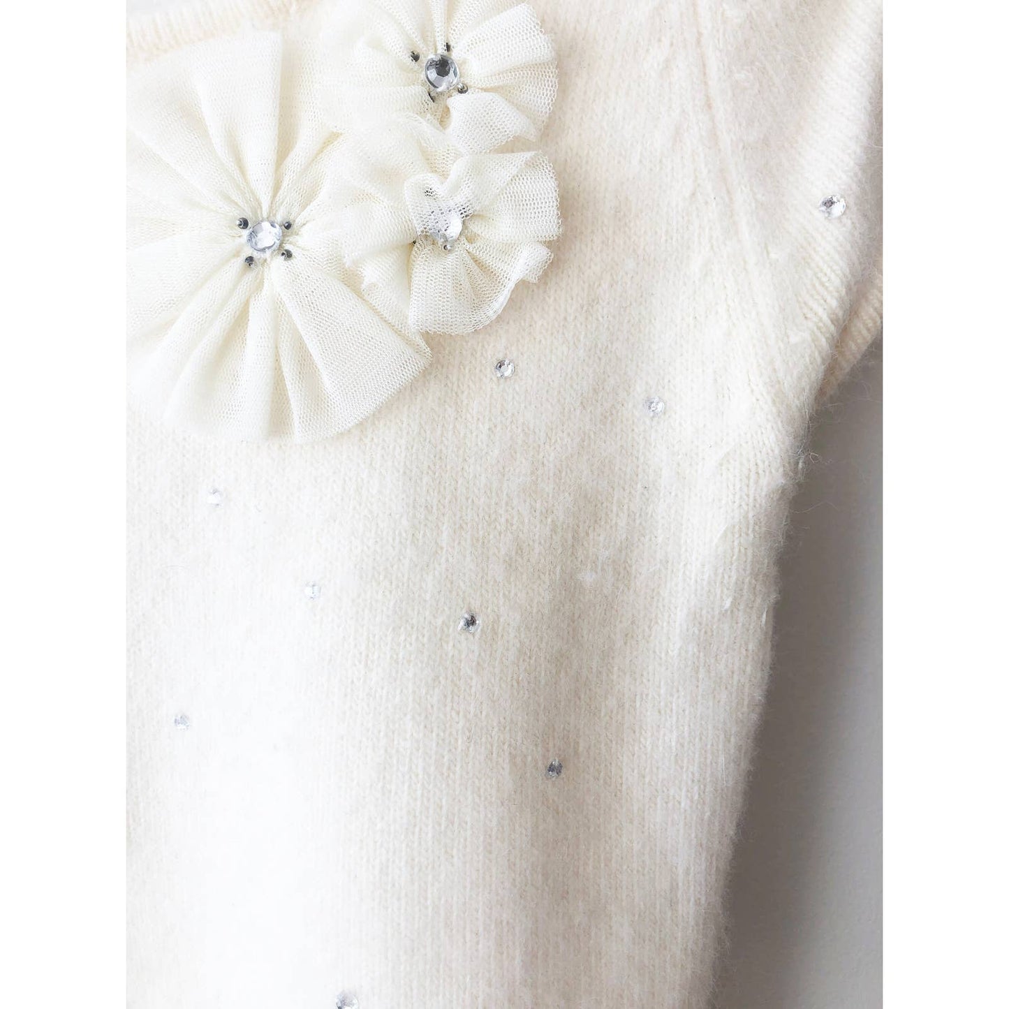 Vintage Angora White Y2K Sweater Top with Flowers