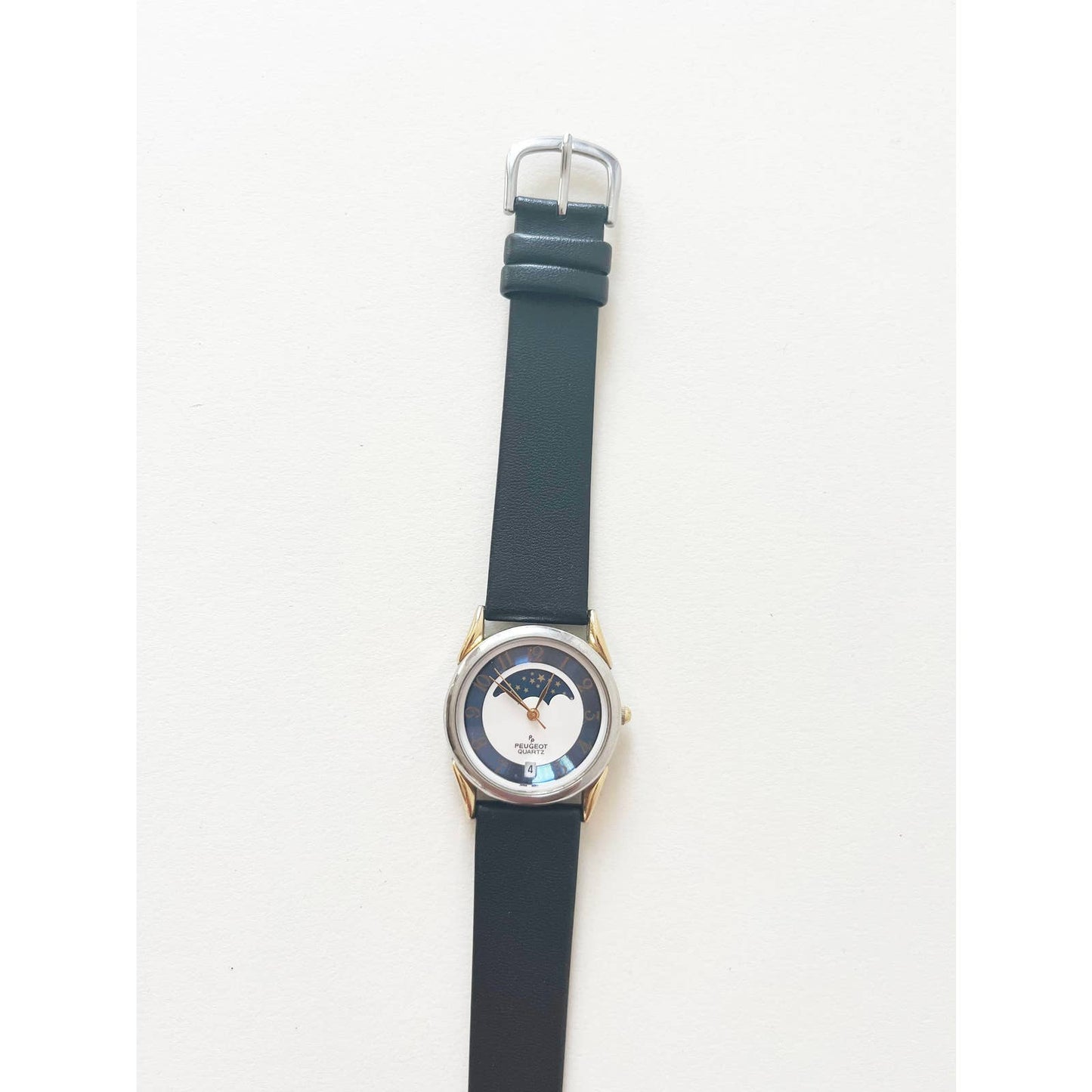 Vintage Leather Strap Peugeot Quartz Watch Moon