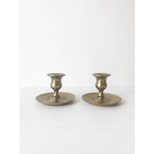 Pair of Vintage Solid Brass Chamber Sticks Hand
