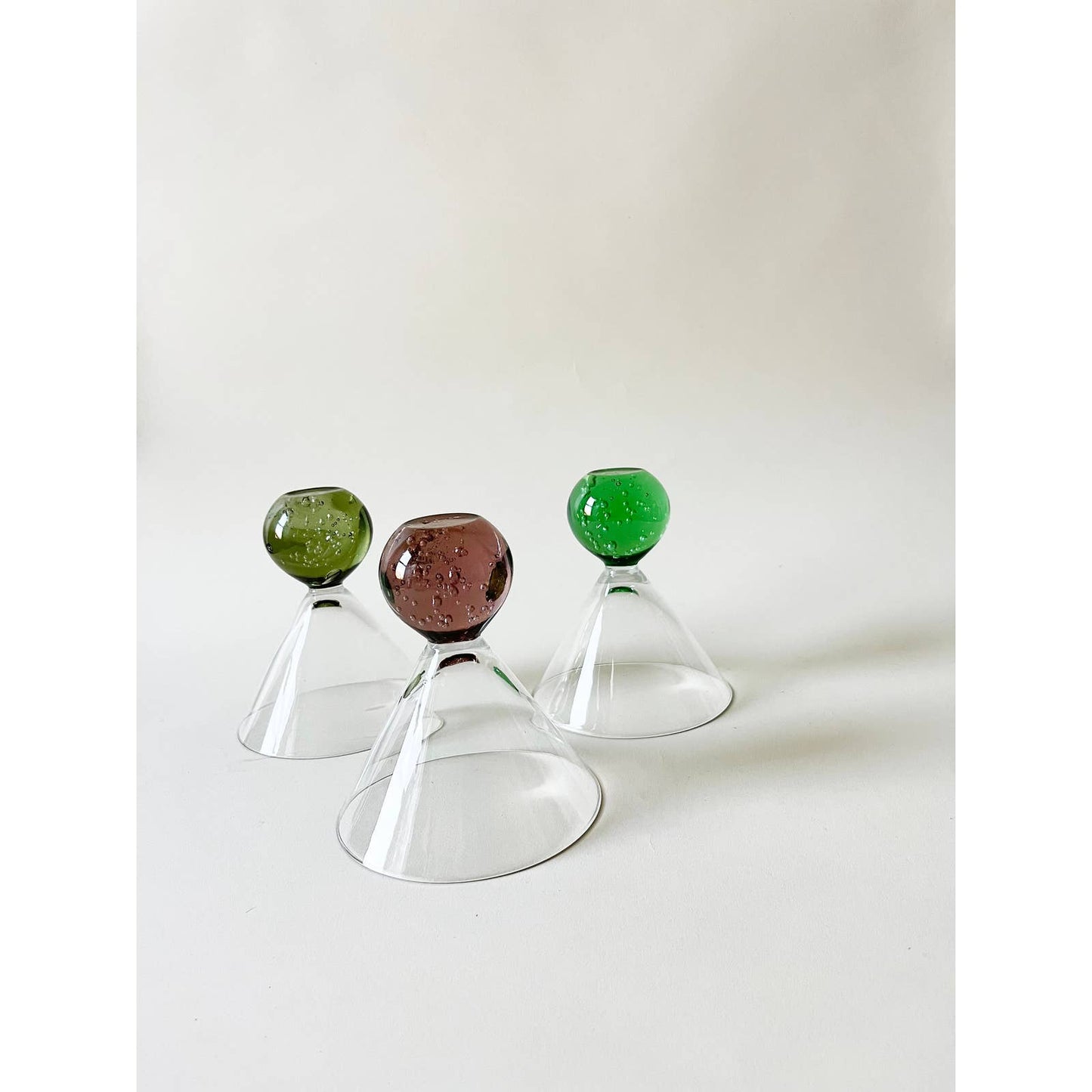 Set of 3 Unique 80's Bubble Glass Martini Glass