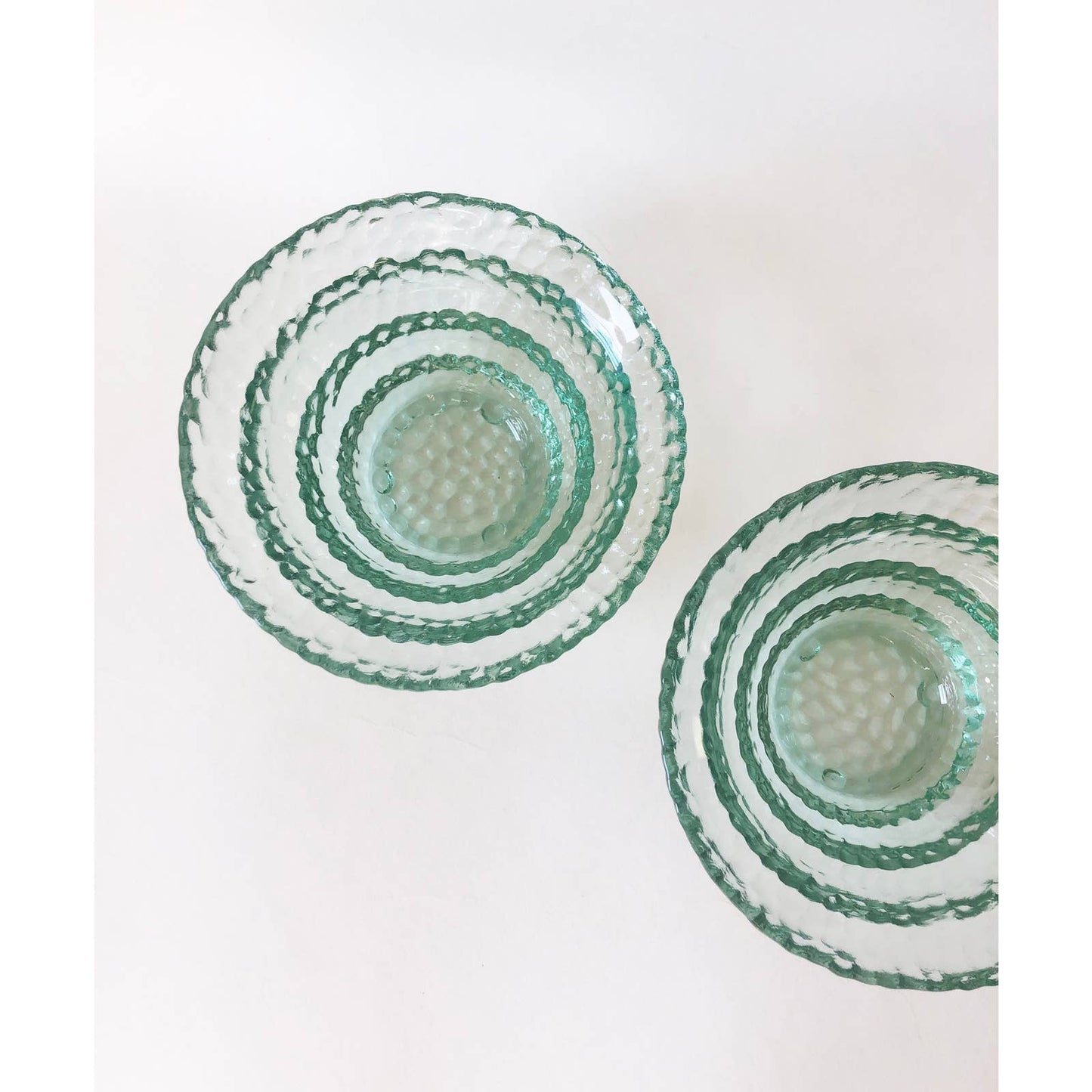 Vintage Textural Aqua Glass Bowls - Set of Two
