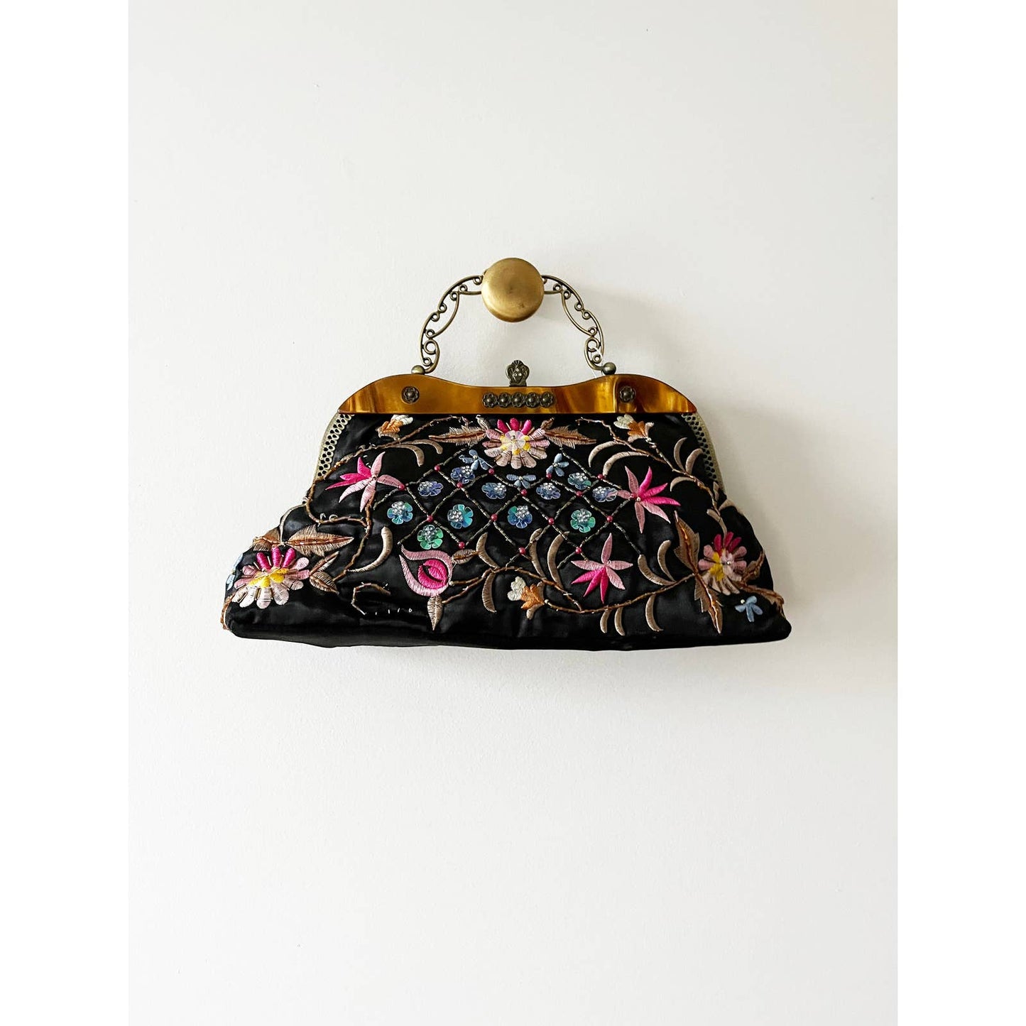 Vintage Y2k Floral Sparkly Embroidered Handbag