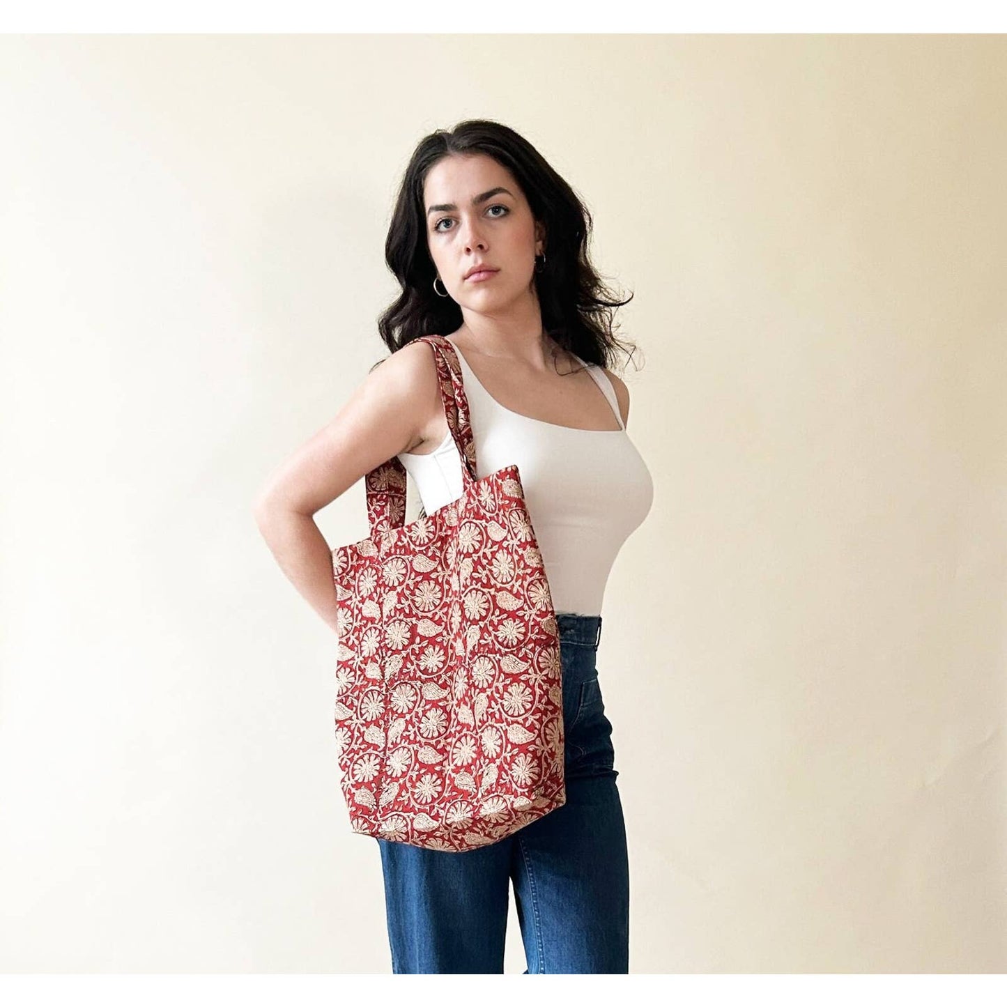 Terracotta Floral Boho Print Tote Bag