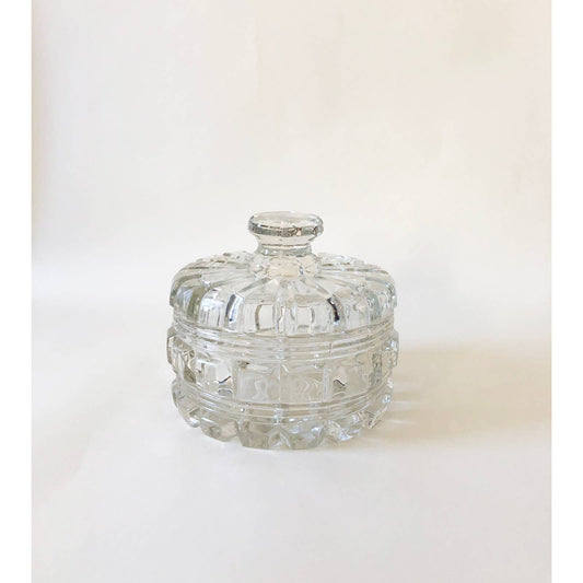 Vintage Clear Glass Diamond Catchall Dish with Lid