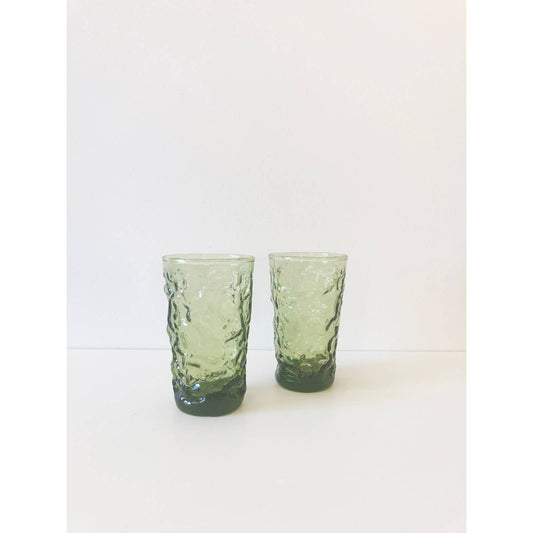 Vintage Mid Century Olive Green Mini Crinkle Glasses