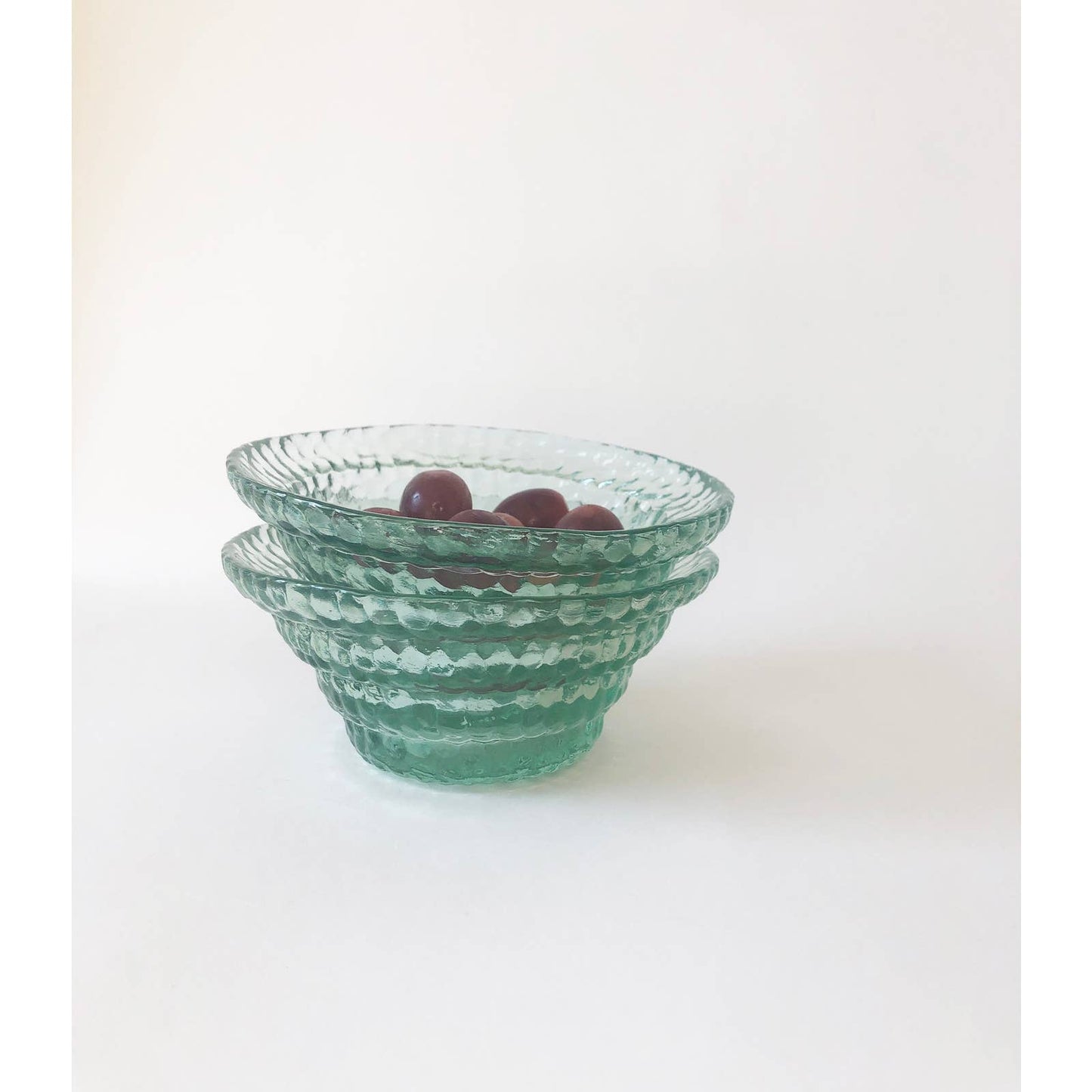 Vintage Textural Aqua Glass Bowls - Set of Two