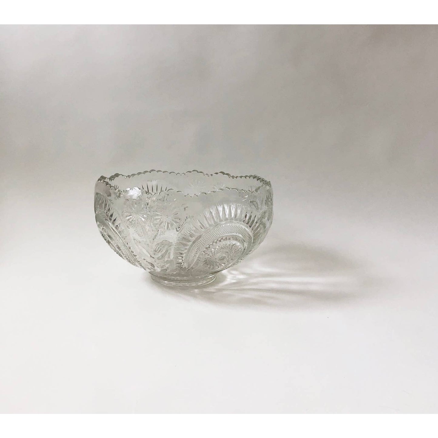 Large Vintage Glass Etched Punch Bowl