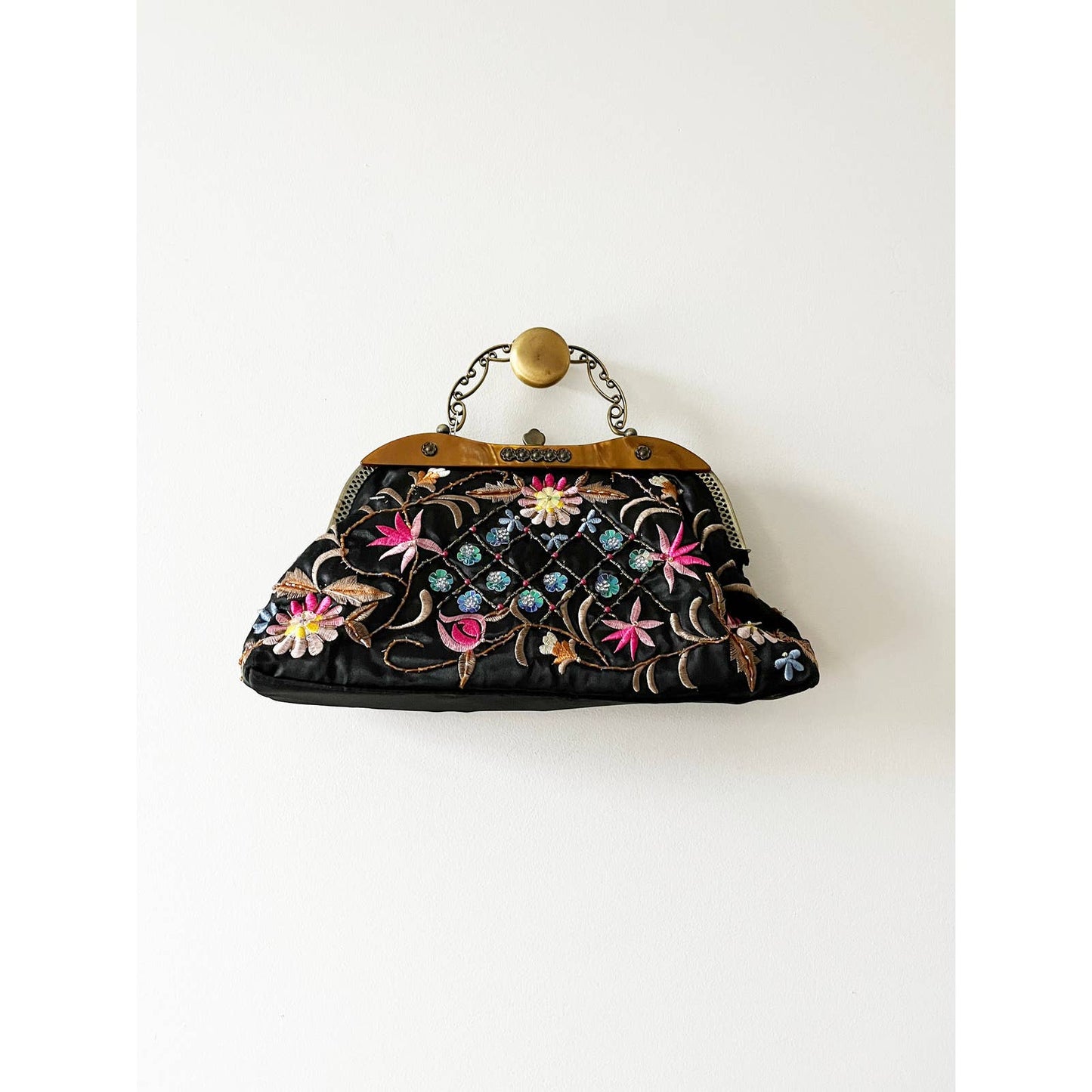 Vintage Y2k Floral Sparkly Embroidered Handbag