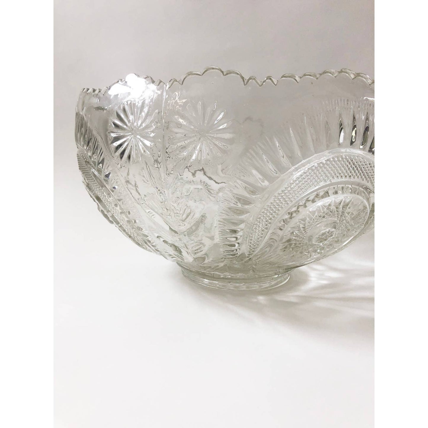 Large Vintage Glass Etched Punch Bowl