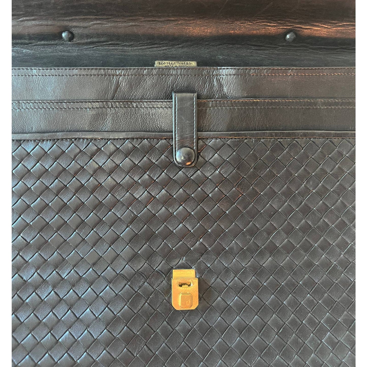 Vintage Black Bottega Veneta Woven Briefcase Bag