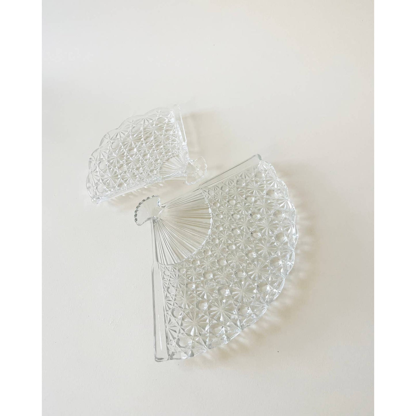 Vintage Clear Fan Ring Dish | Pair of Table Trays