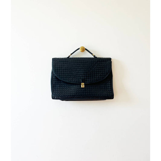 Vintage Black Bottega Veneta Woven Briefcase Bag