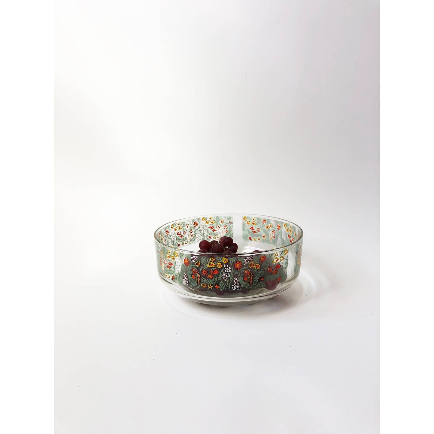 Hand Painted Fun Floral Mid Century Glass Decorative Large Bowl