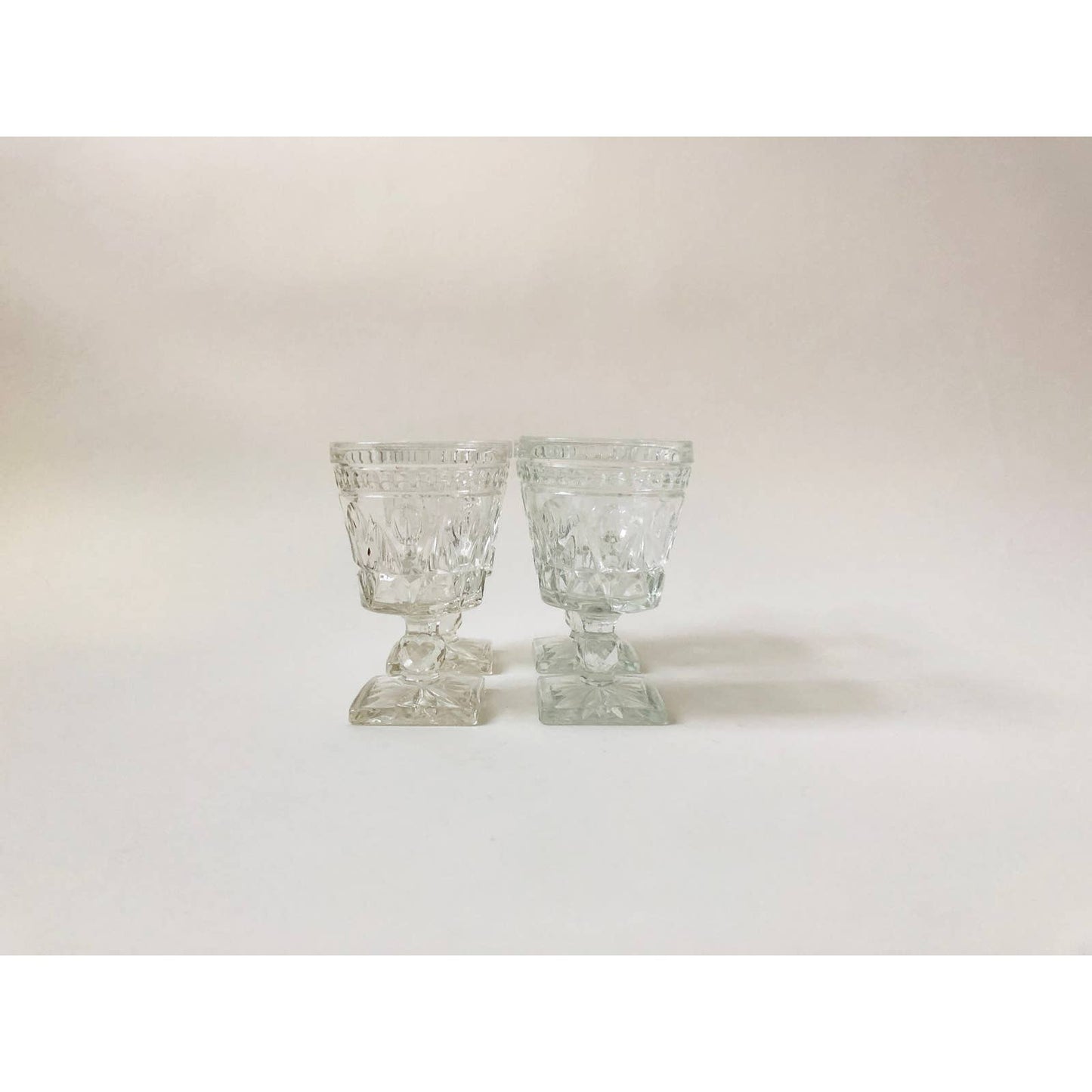 Vintage Clear Pressed Glass Pedestal Drink Ware Set of 4