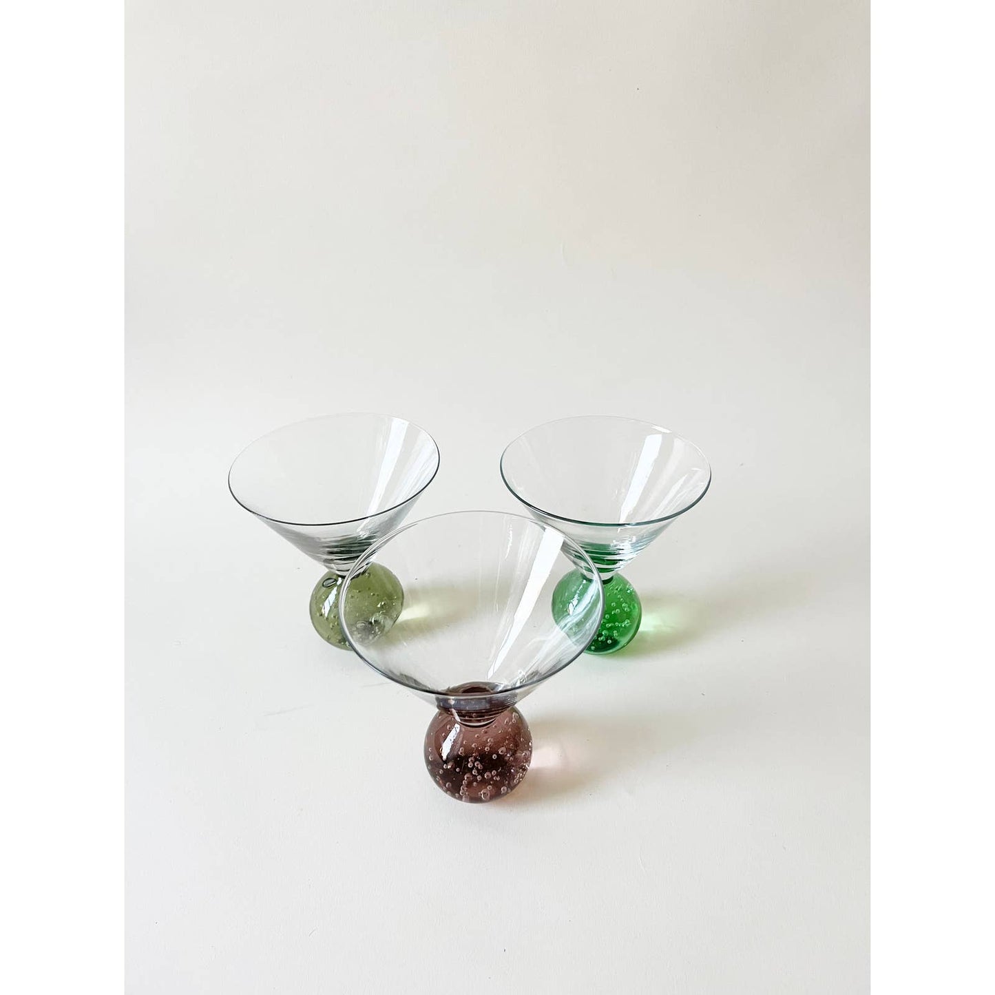 Set of 3 Unique 80's Bubble Glass Martini Glass