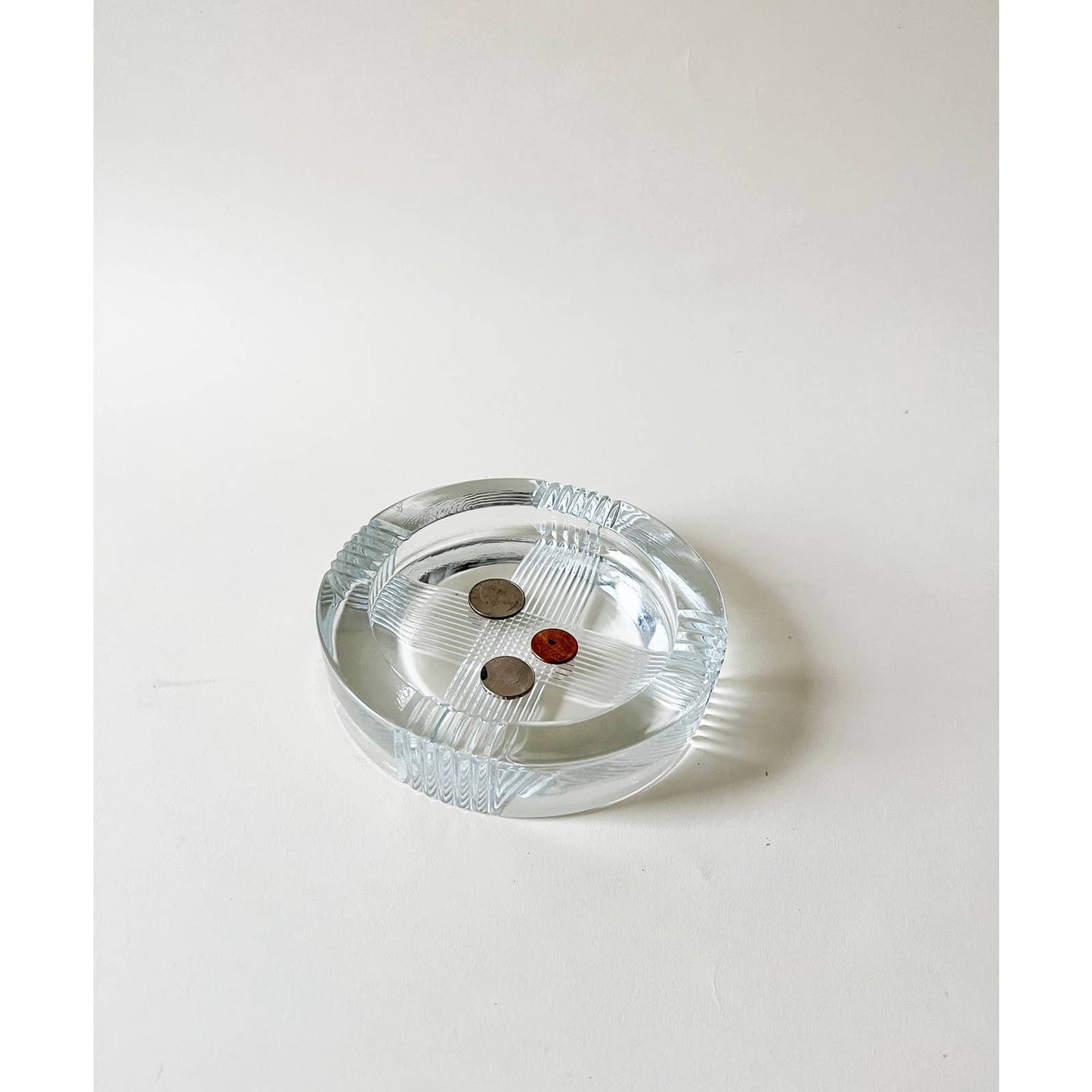 Vintage Glass Circular Ashtray Clear Tray