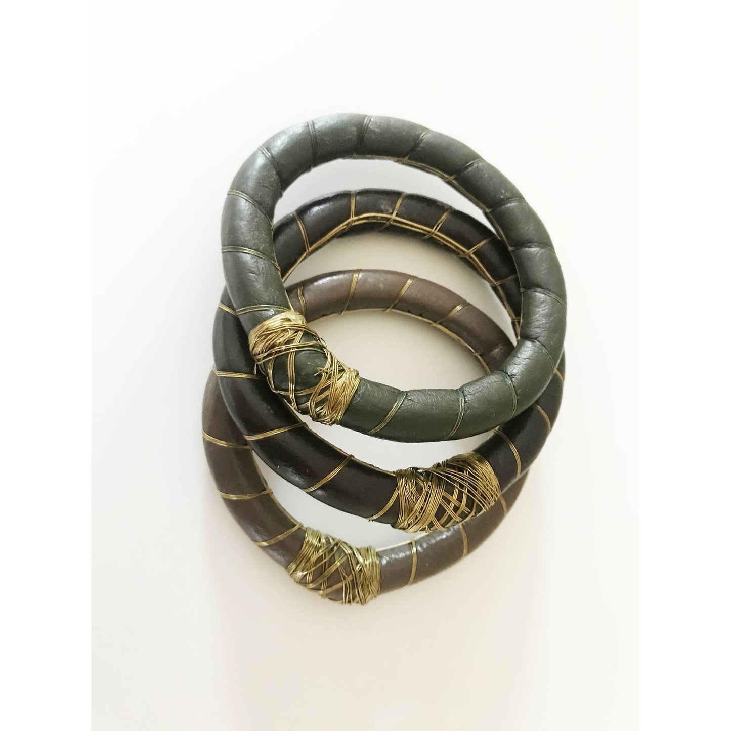 Leather & Brass Bangles  Set of 3