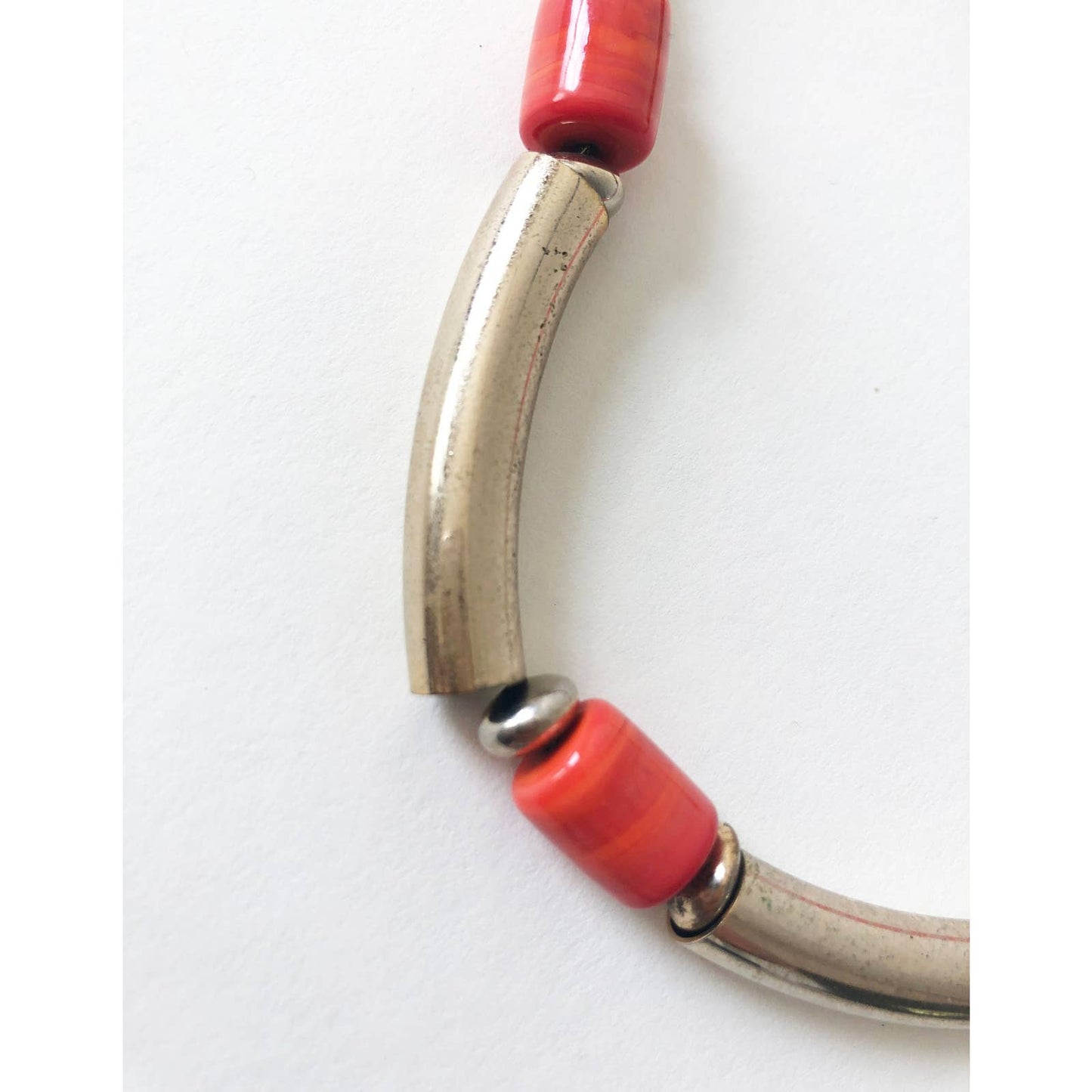 Vintage Chunky Choker Necklace with Brass and Orange Beads