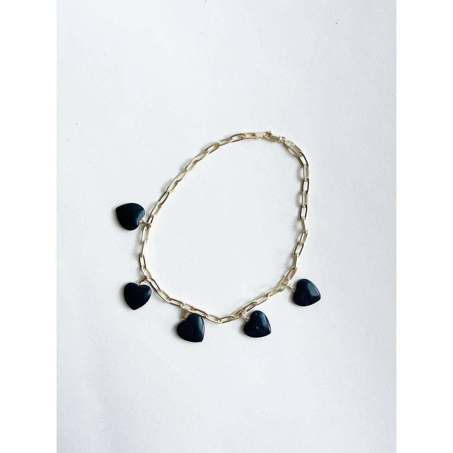 Handmade Heart Charm Necklace - Black Onyx Stones