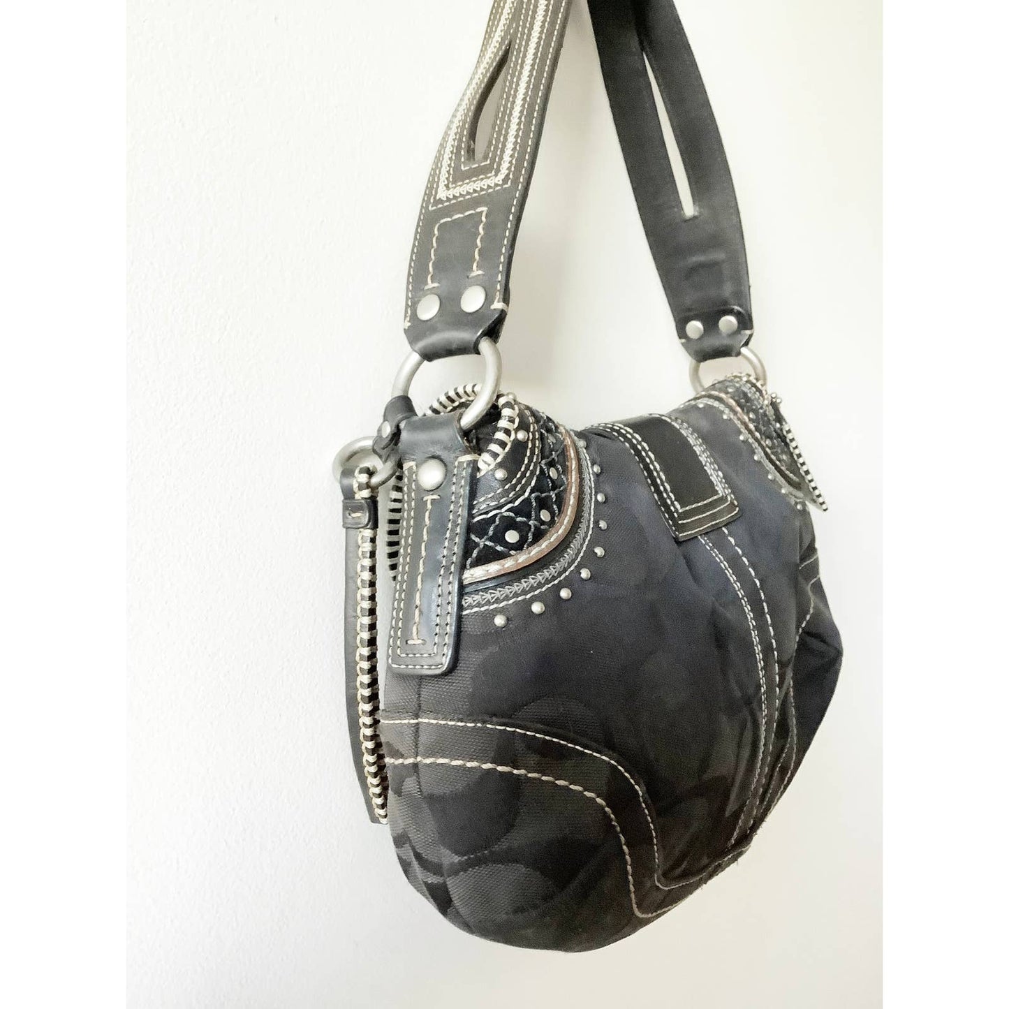 Vintage Y2k Coach Purse | Saddle Buckler Black Leather Shoulder Bag | Coach Logo Bag