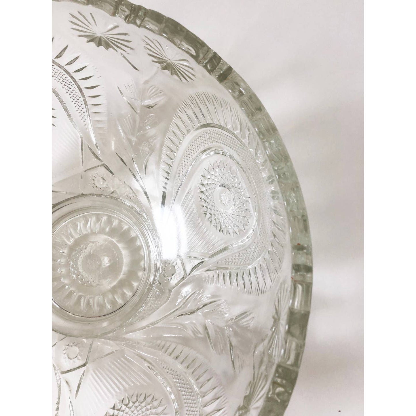 Large Vintage Glass Etched Punch Bowl