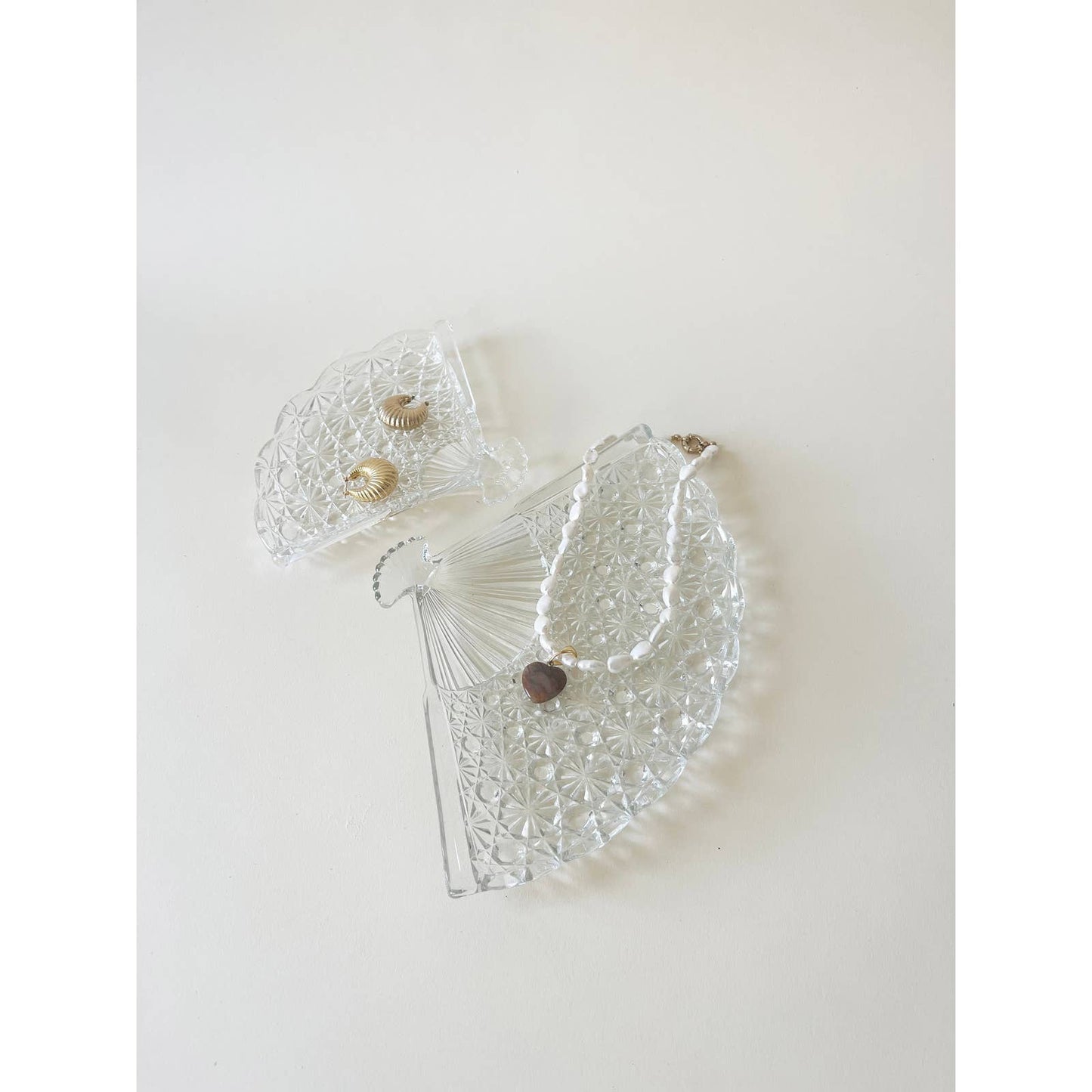 Vintage Clear Fan Ring Dish | Pair of Table Trays