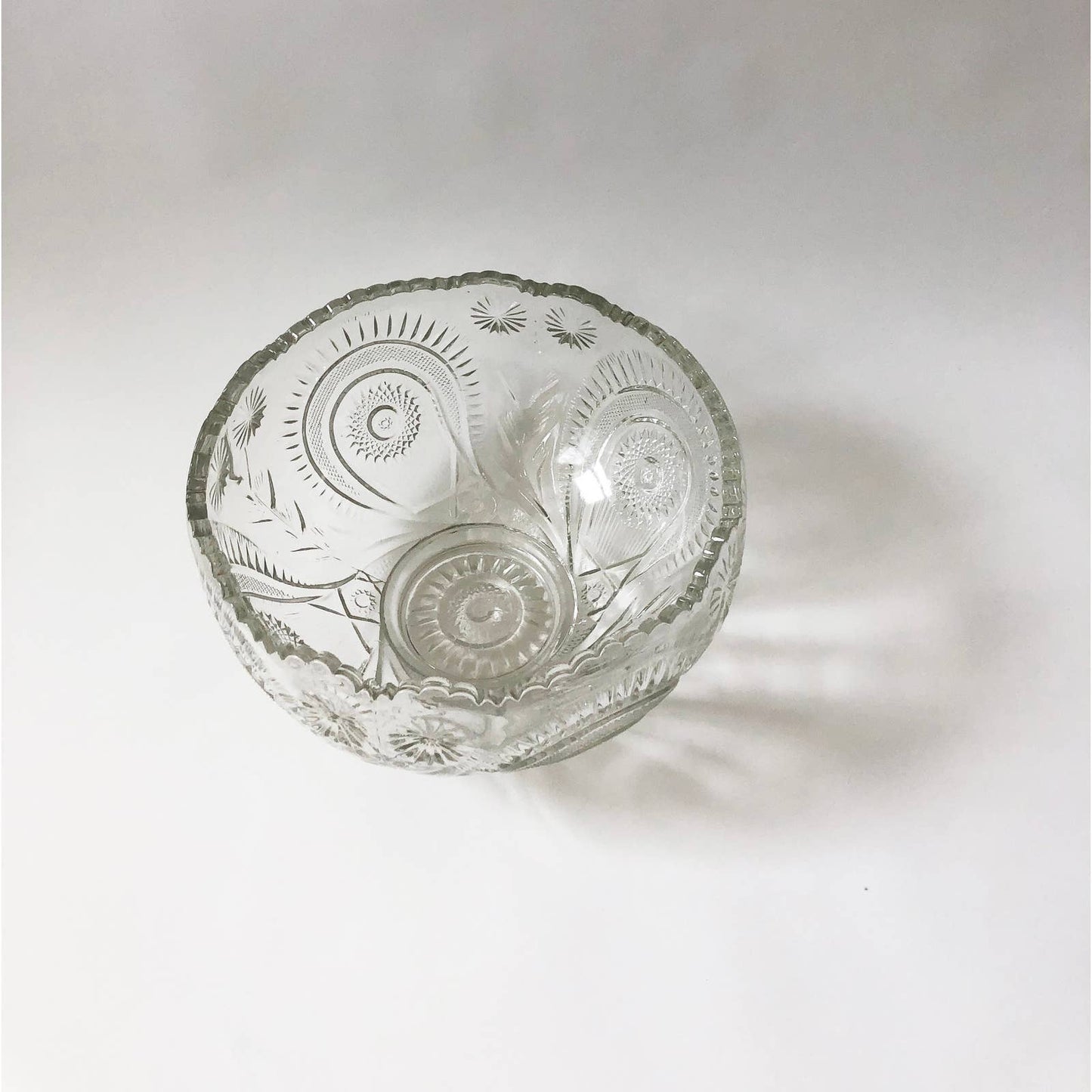 Large Vintage Glass Etched Punch Bowl
