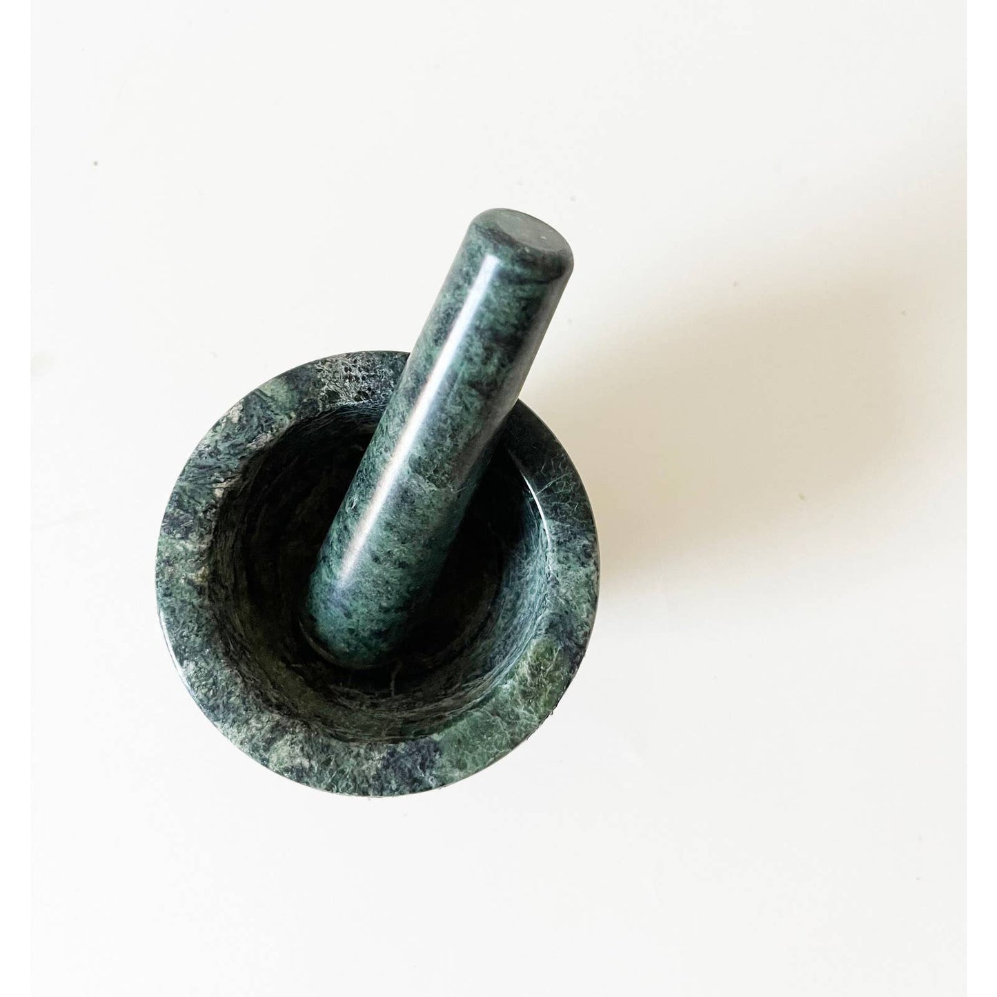 Vintage Green Marble Mortar and Pestle