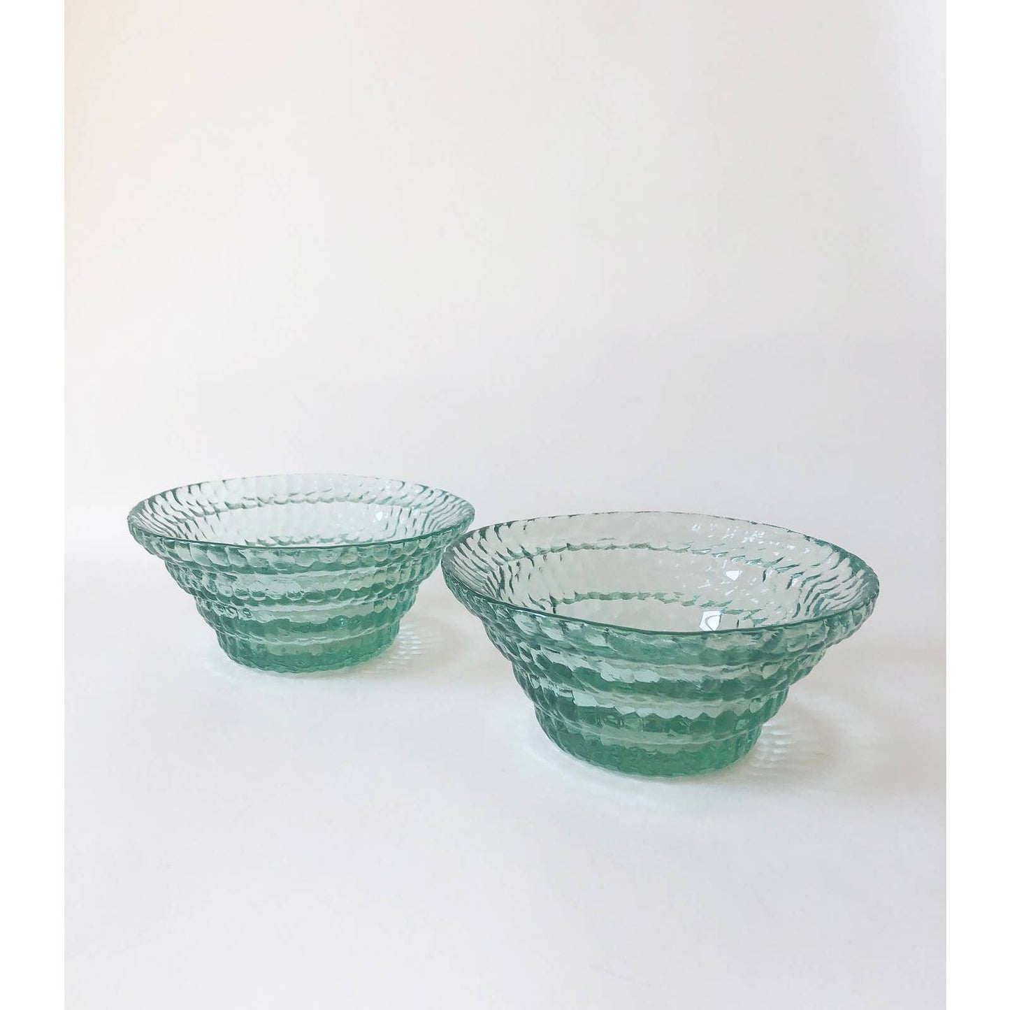 Vintage Textural Aqua Glass Bowls - Set of Two
