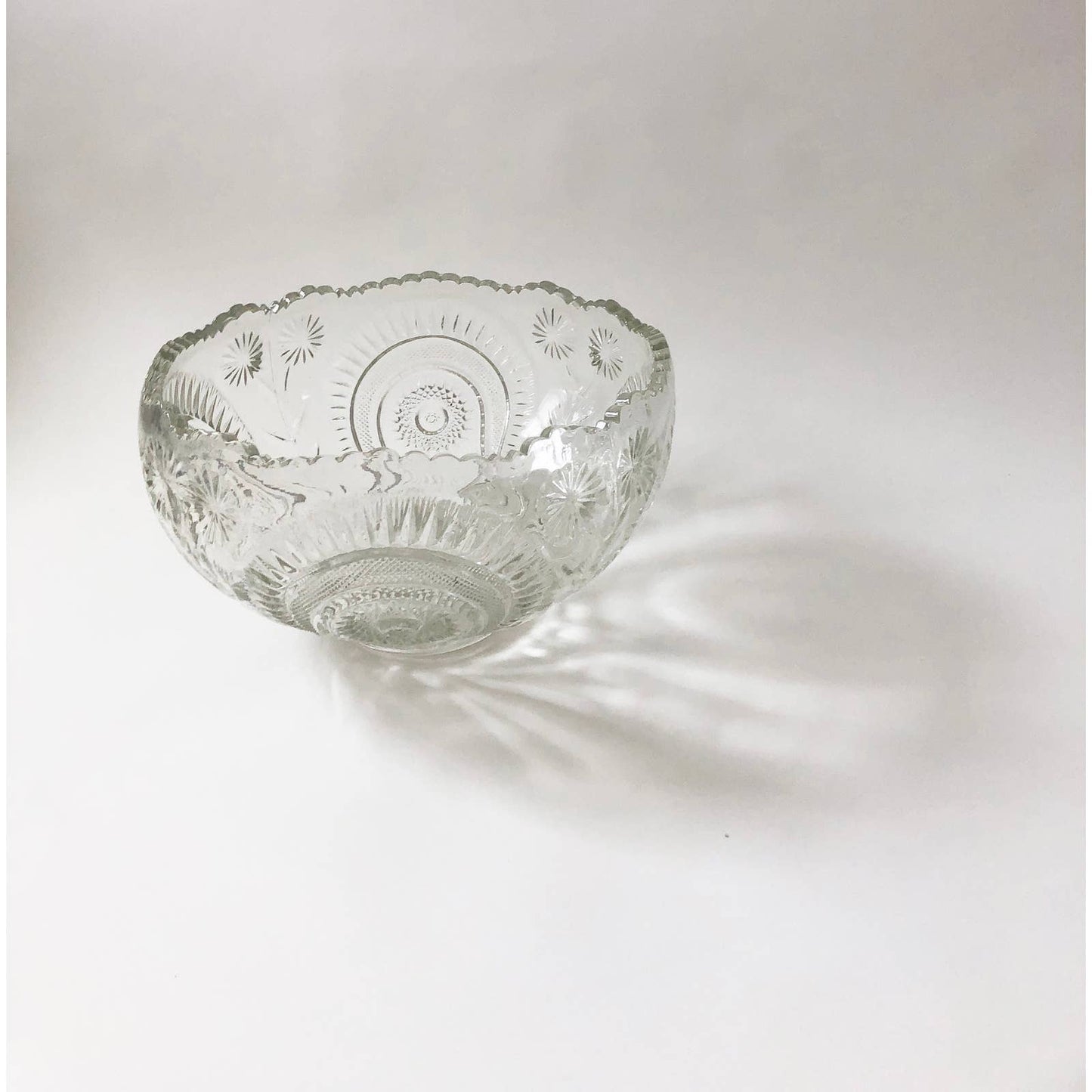 Large Vintage Glass Etched Punch Bowl