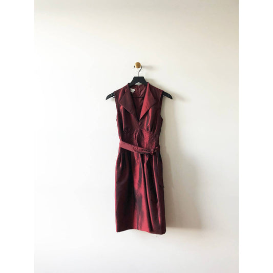Vintage Collared Shiny Pink Red Evening Dress