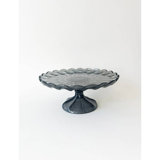 Vintage Black Glass Cake Stand -