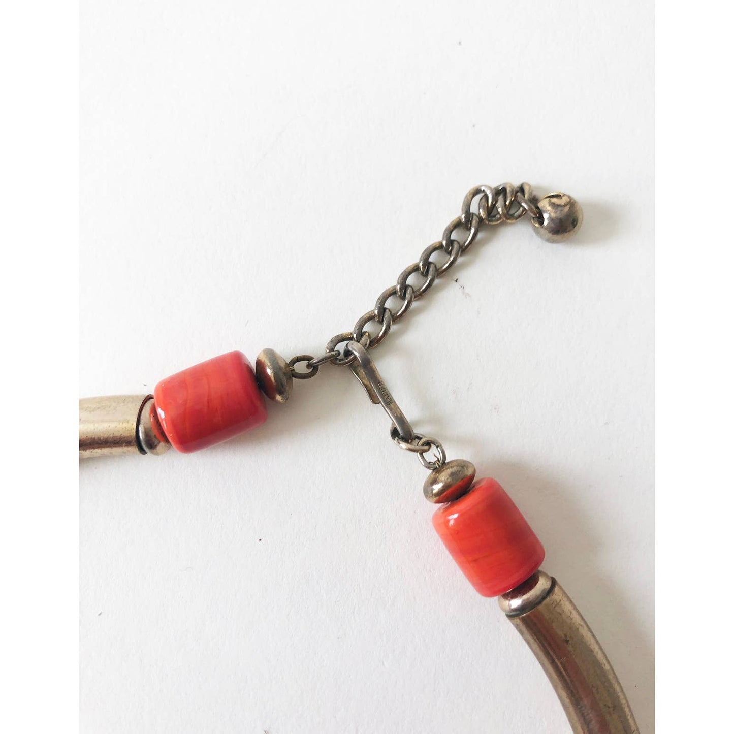 Vintage Chunky Choker Necklace with Brass and Orange Beads