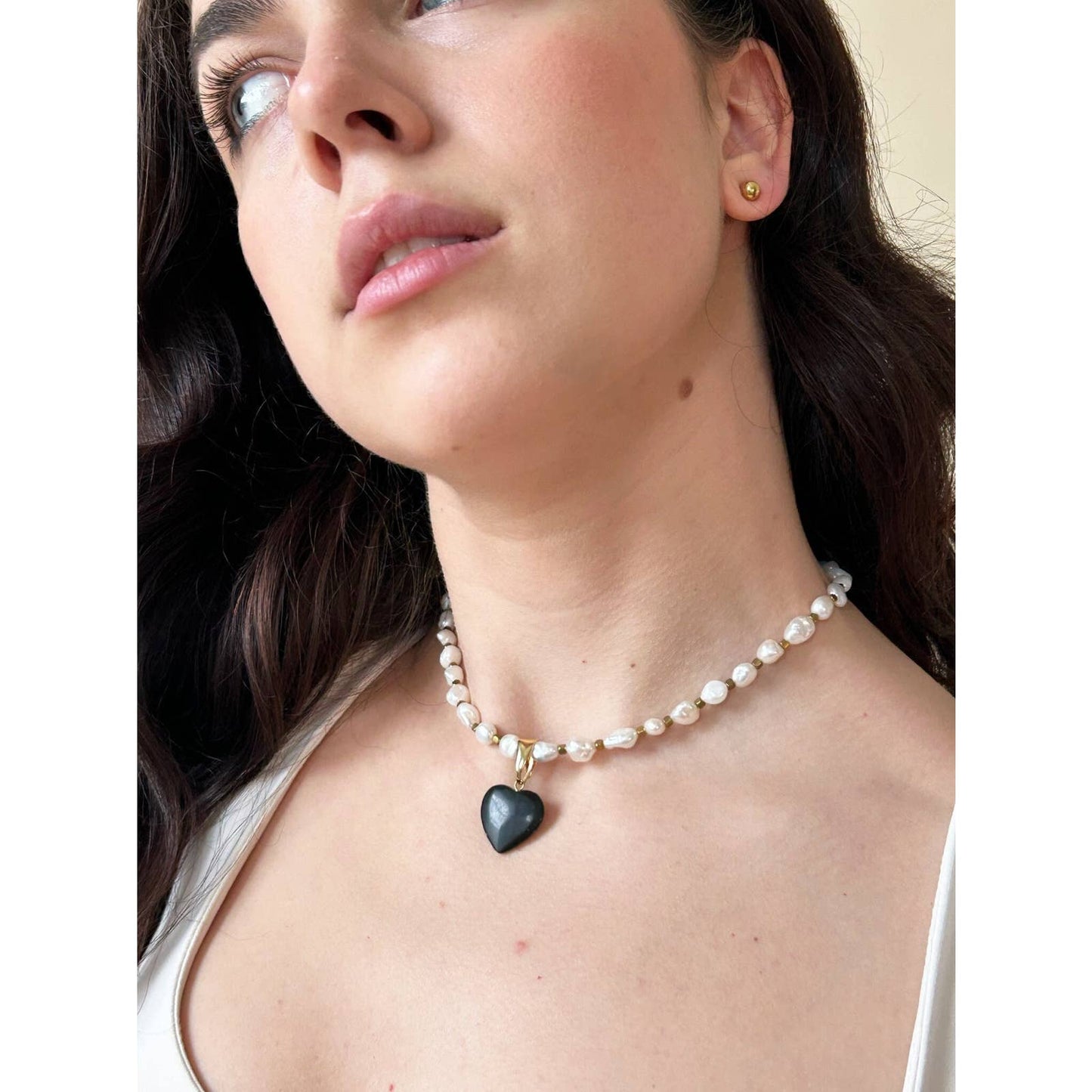 Handmade Freshwater Pearl Stone Heart Charm Necklace