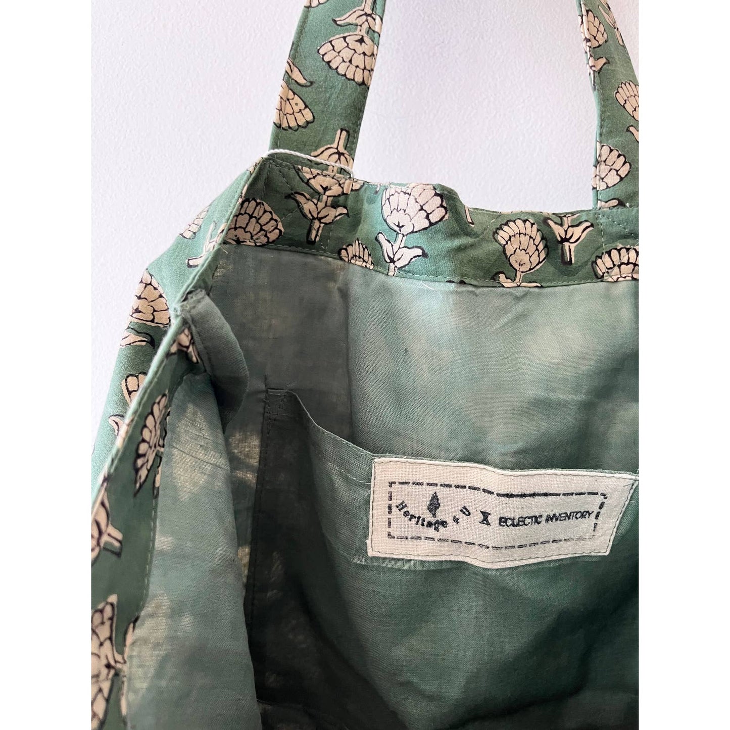 Green Flower Boho Print Tote Bag