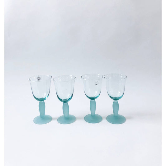 Vintage 80s Set of 4 Aqua Green Glasses