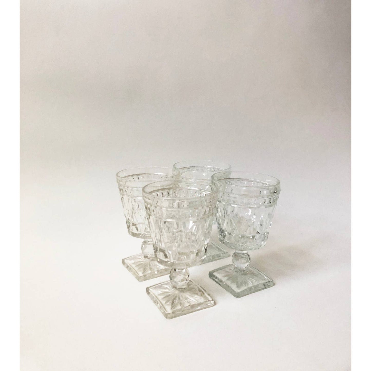 Vintage Clear Pressed Glass Pedestal Drink Ware Set of 4