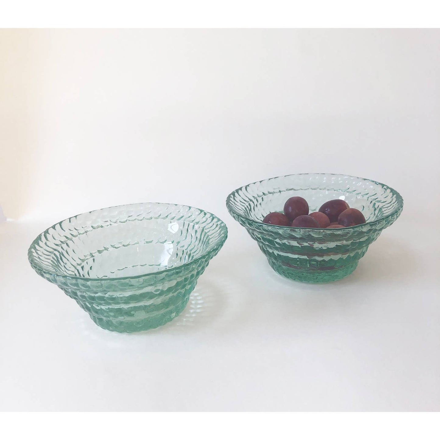 Vintage Textural Aqua Glass Bowls - Set of Two