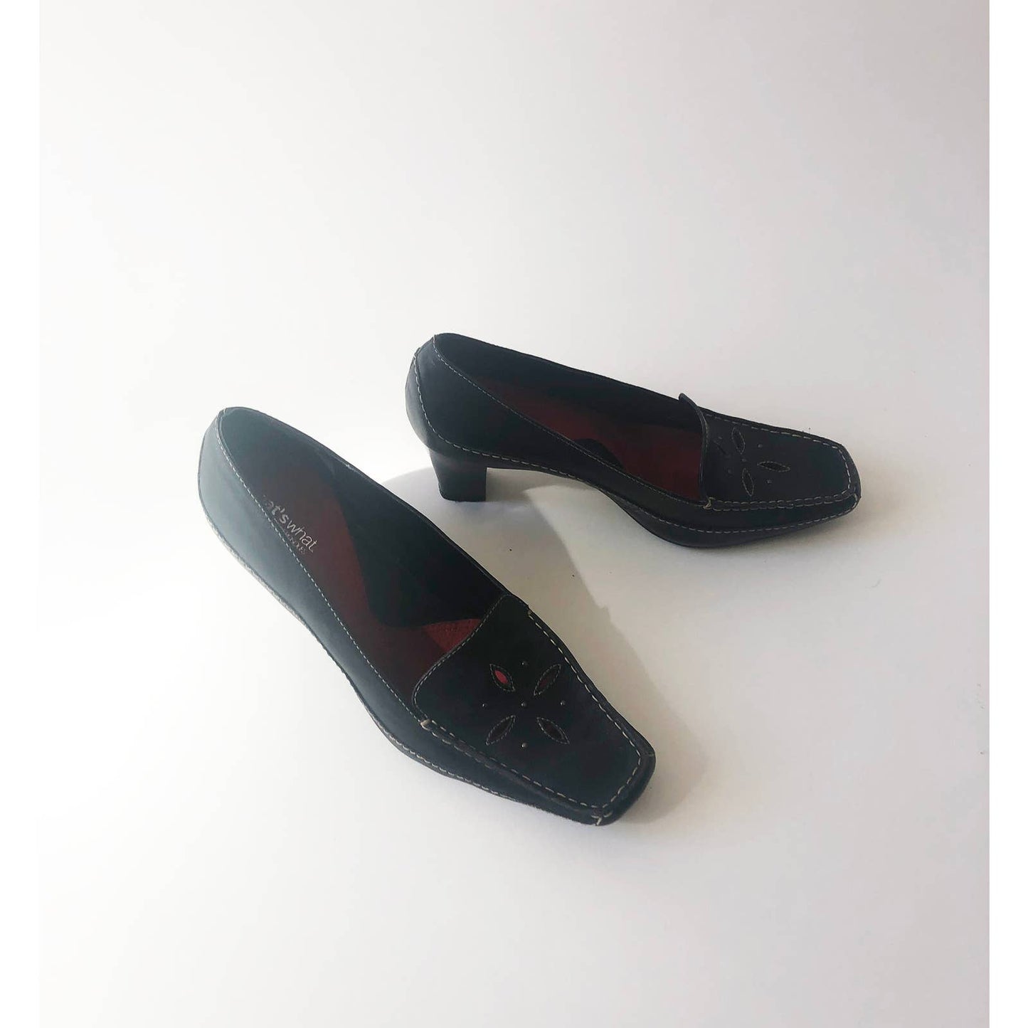 Vintage Black Y2k Boho Heels Square Toe Shoes Size Womens 8