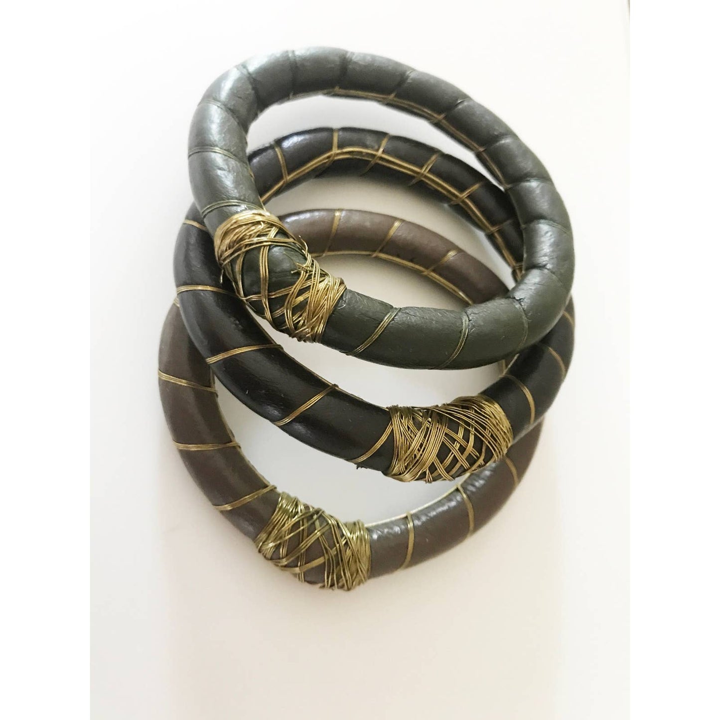 Leather & Brass Bangles  Set of 3